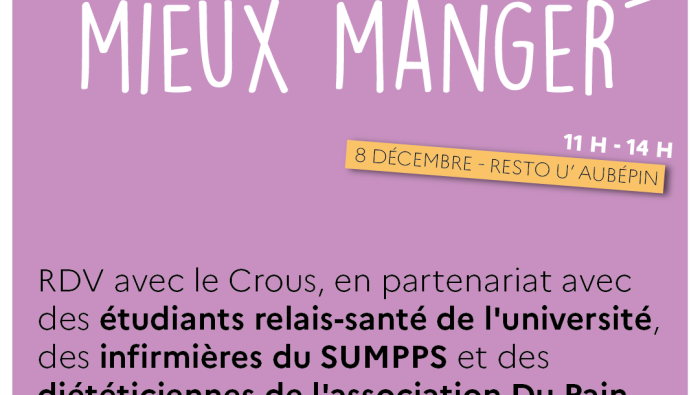 Affiche pour l'atelier Mieux manger ensemble au Resto U' Aubépin