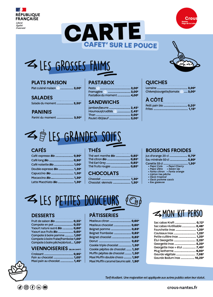 Carte cafet sur le pouce 2026-2027