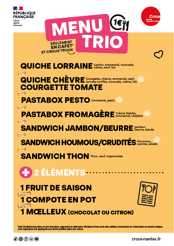 Carte du menu trio 2026-2027