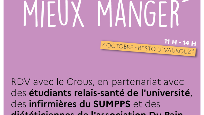 Affiche pour l'atelier Mieux manger ensemble au Resto U' Vaurouzé