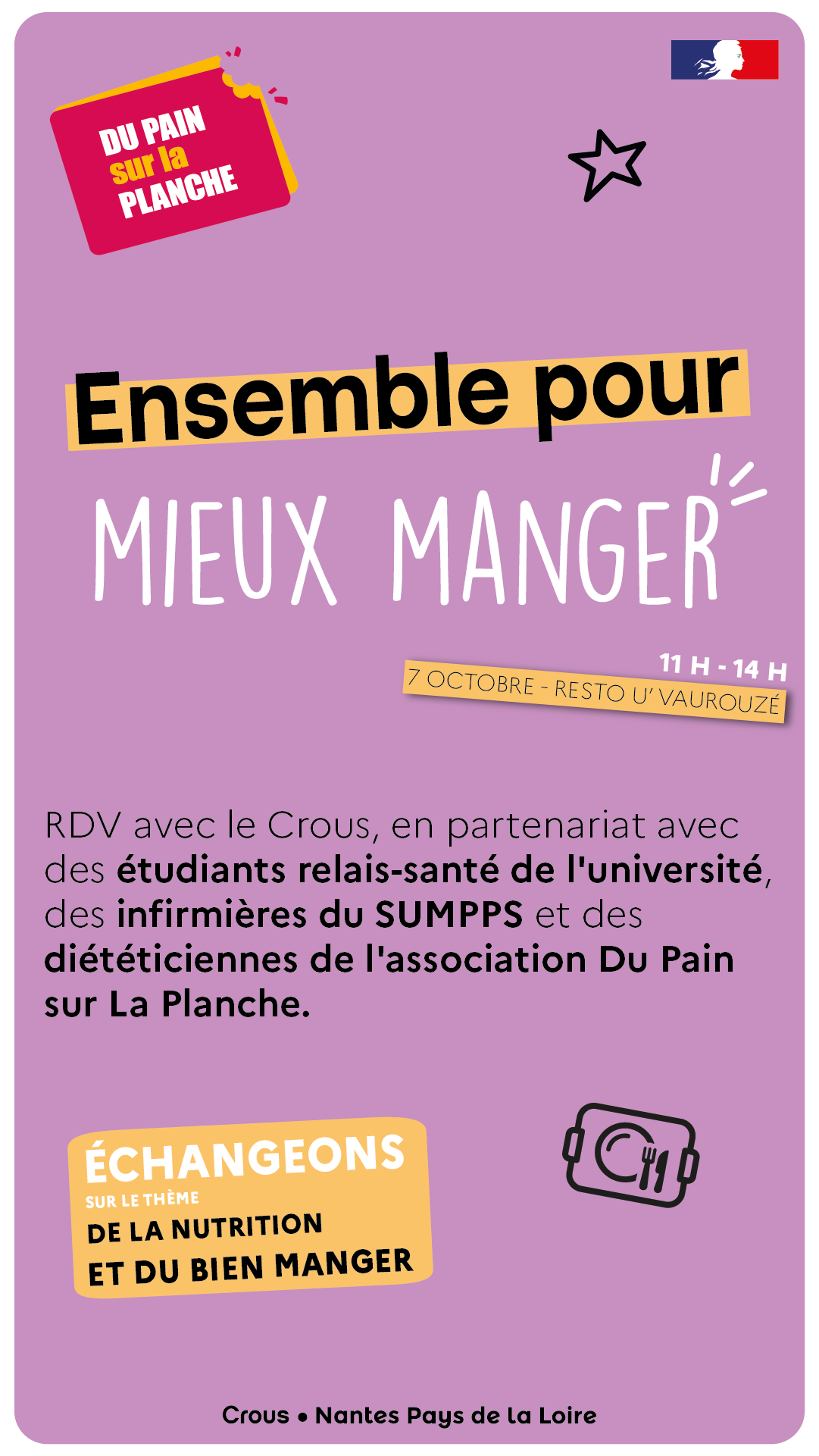 Affiche pour l'atelier Mieux manger ensemble au Resto U' Vaurouzé