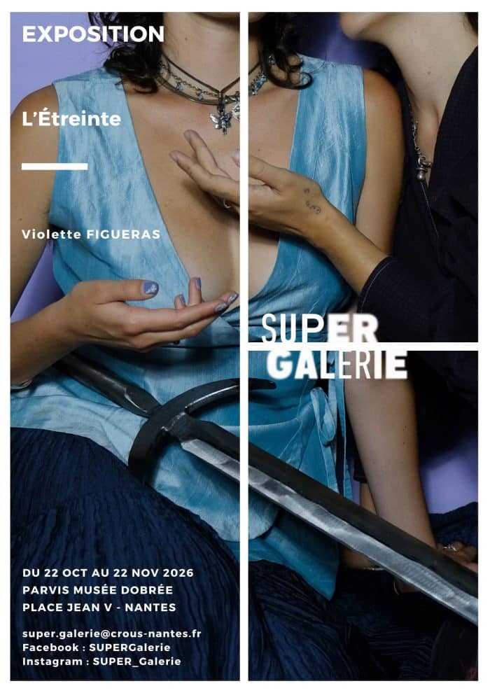 Affiche pour l'exposition L'Étreinte de Violette Figueras à la Super Galerie