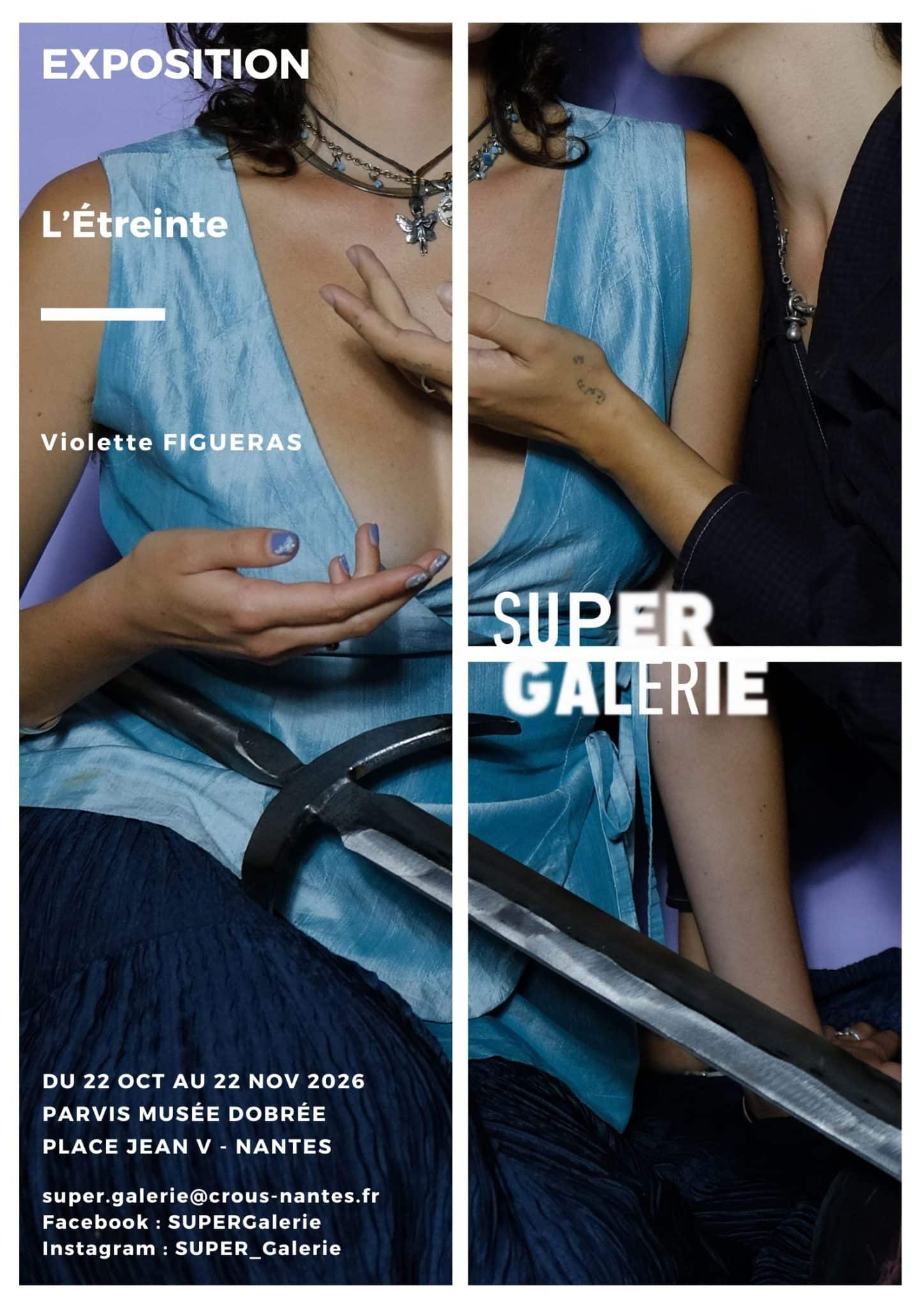 Affiche pour l'exposition L'Étreinte de Violette Figueras à la Super Galerie